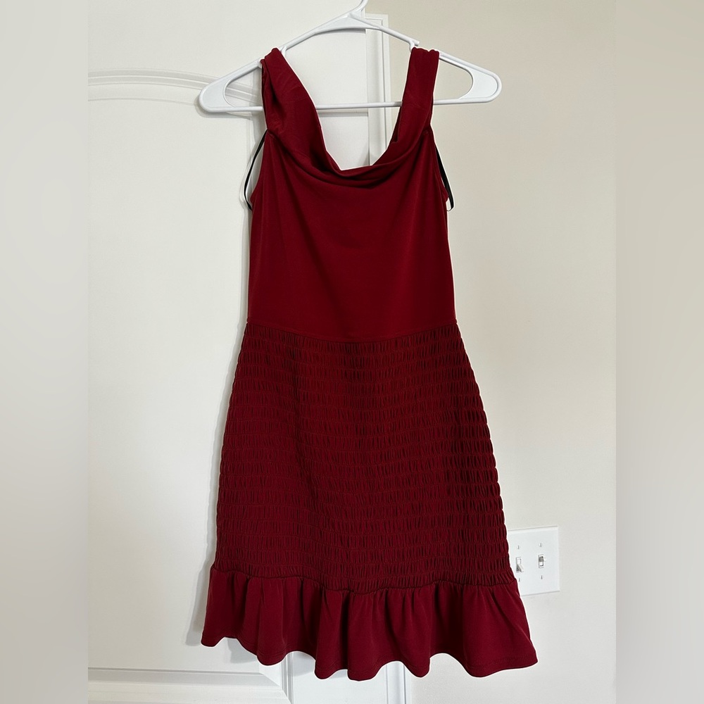 Ruby maroon BCBG off the shoulder dress